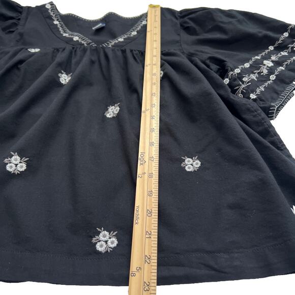 Old Navy Floral Embroidered Top Womens Large Black V-Neck Short Bell Sleeve Boho - Picture 6 of 8